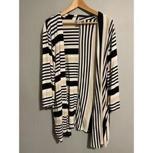 Catherines Womens Cardigan Size 4X Striped Stretch Open Front Duster Modern